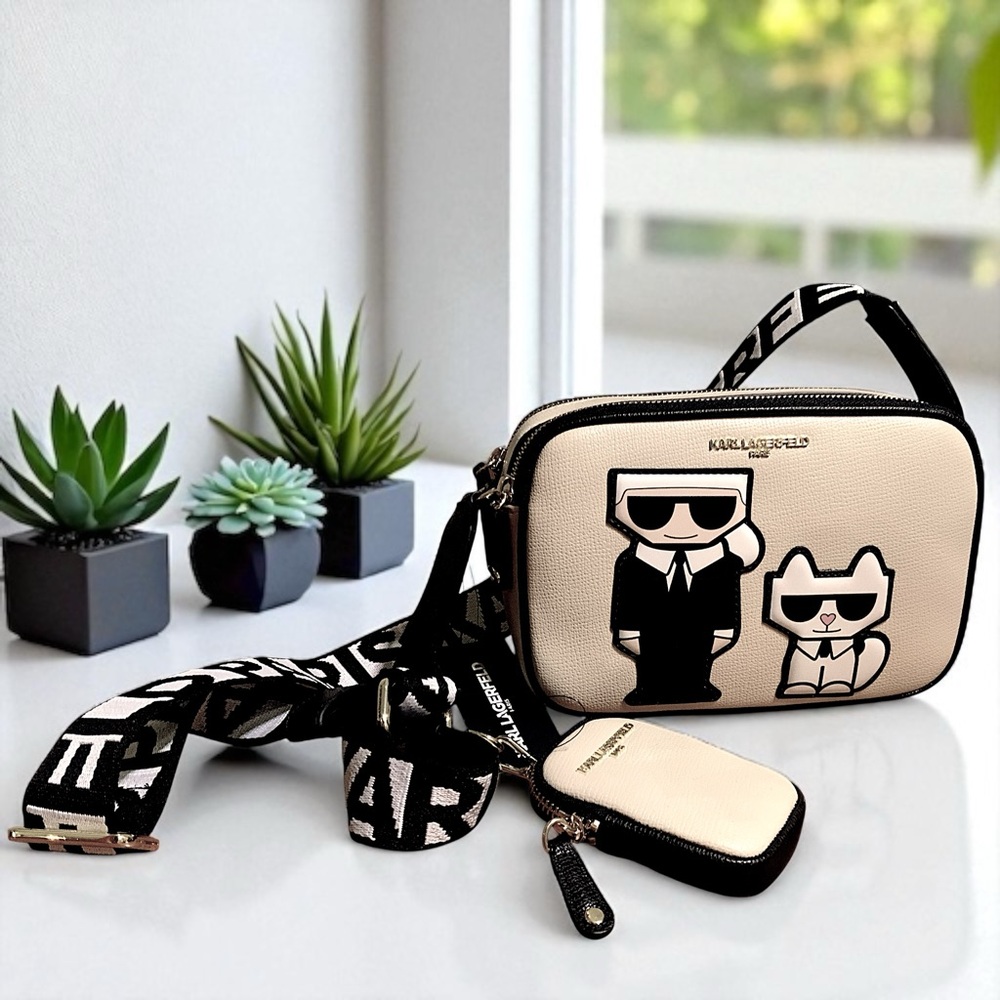 NEW Karl Lagerfeld Paris Maybelle Black & Fawn  Camera Crossbody Purse Set - Picture 7 of 16